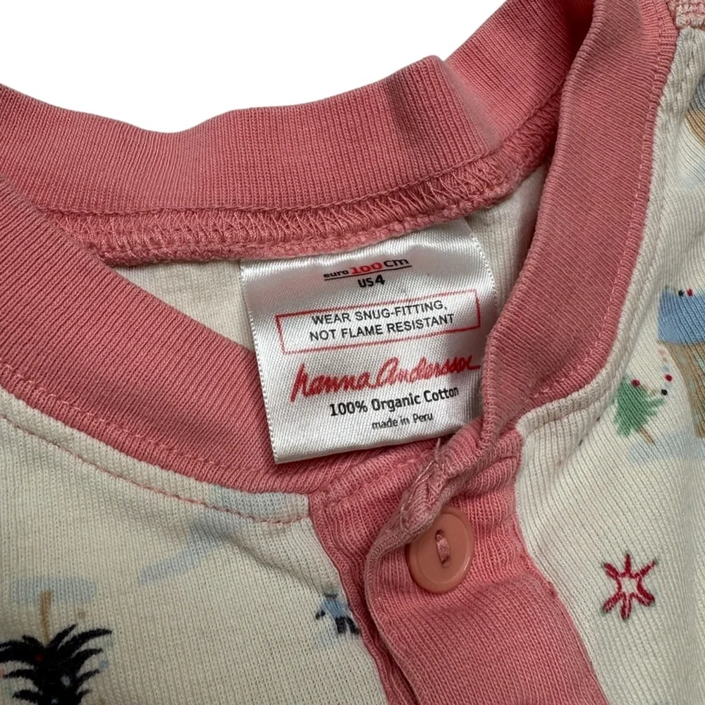 Hanna Andersson Cream and Pink Winter Kids Pajama Top Size 4